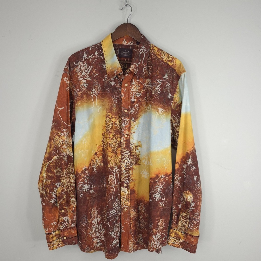 Indigo Palms Shirt Mens 2XL‎ Brown Floral Long Sleeve Snap Tommy Bahama